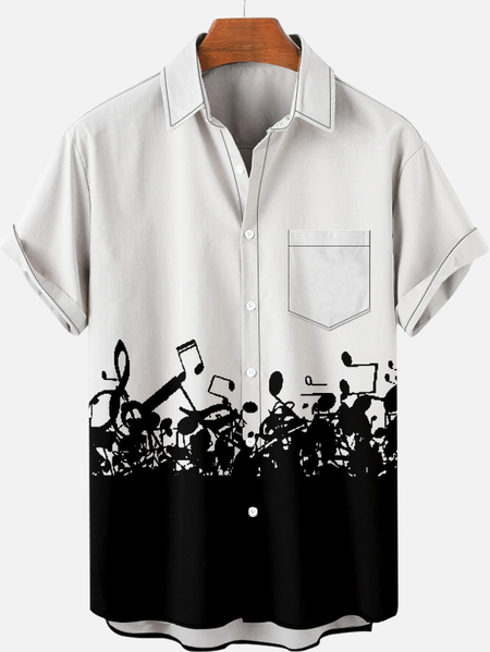 

Musical Note Men's Short Sleeve Shirt, Black, Short Sleeves Shirts