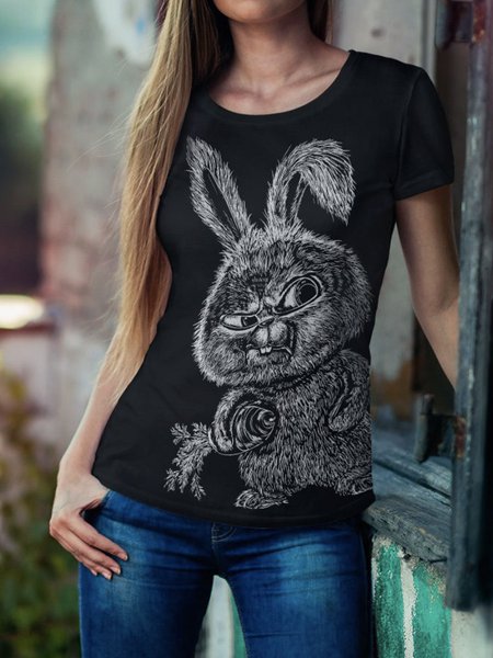 

Crew Neck Casual Loose Bunny Easter Print Short Sleeve T-Shirt, Multicolor, T-Shirts