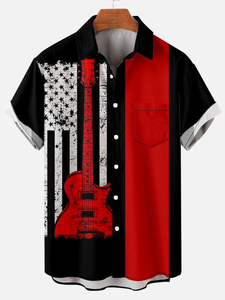 

Men’s Casual Short Sleeve Music Hawaiian Shirt, Black, Shirts