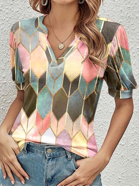 

Casual Loosen V Neck Short Sleeve T-Shirt, Multicolor, T-Shirts