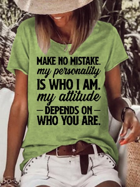 

Funny My Personality My Attitude Casual Letter Short Sleeve Tops, Green, T-shirts