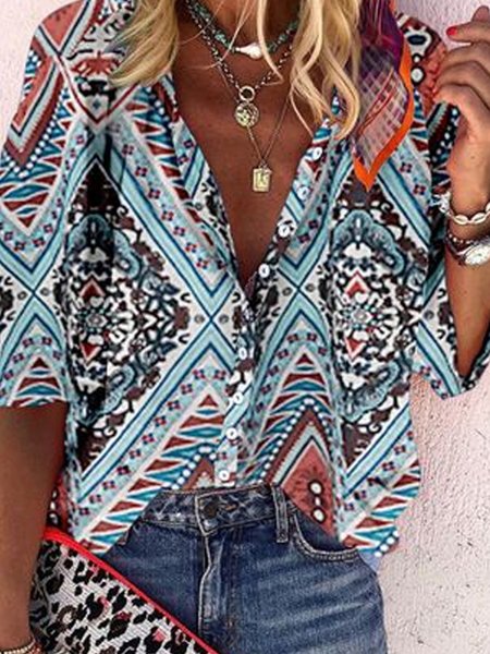 

Mother's Day Theme Folk Pattern Print Spring New Explosive Women's Shirts, Multicolor, Shirts & Blouses