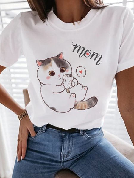 

Crew Neck Letter Short Sleeve T-Shirt, White, T-Shirts
