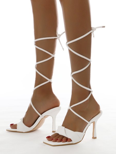 

Women's White Leg Wrap Lace-Up Stiletto Sandals, Women Shoes>>Women's Shoes>>heel Sandals
