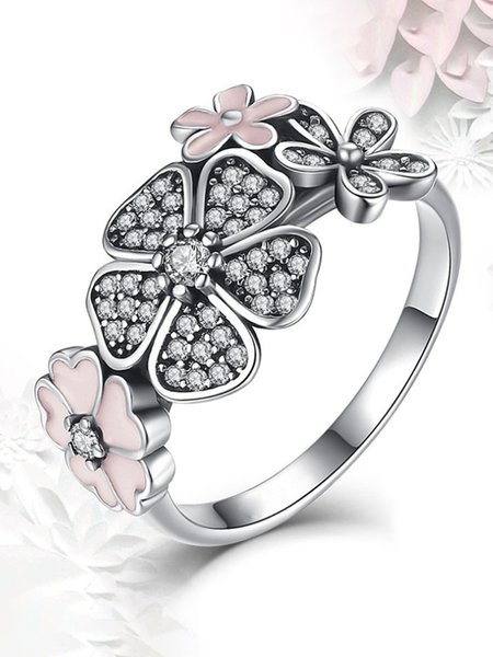 

Vintage Alloy Rhinestone Floral Ring, As picture, Rings