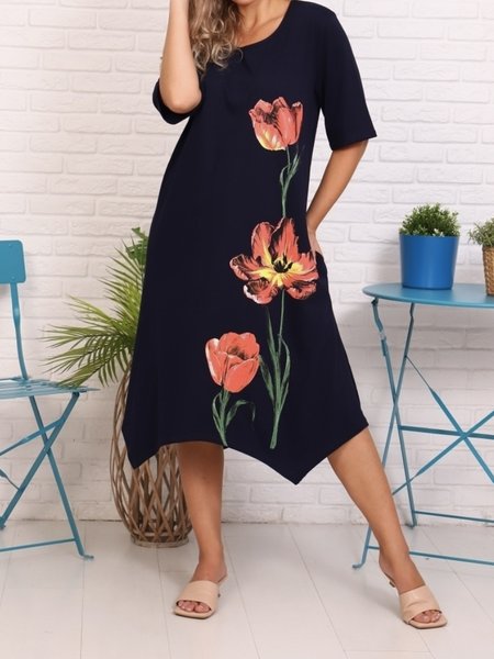 

Casual Loose Floral Print Short Sleeve Dress, Multicolor, Dresses