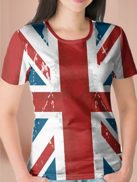 

Regular Fit Casual Short Sleeve Tops, Red, T-Shirts