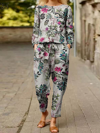 

Loosen Casual Crew Neck Two Piece Sets, Gray, Suit Set