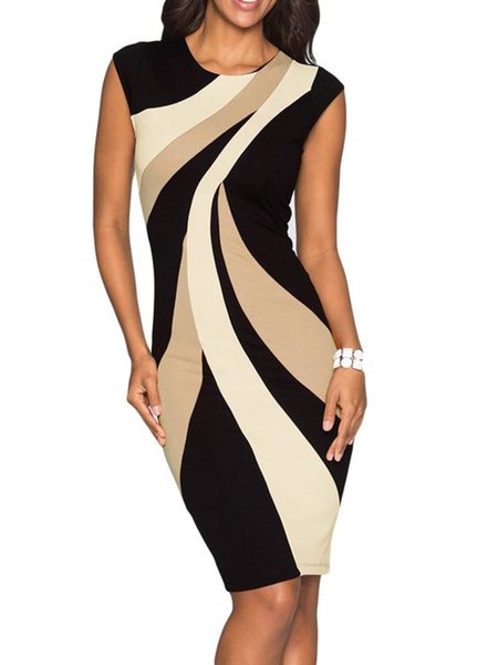 

Crew Neck Color Block Sleeveless Knitting Dress, Black, Midi Dresses
