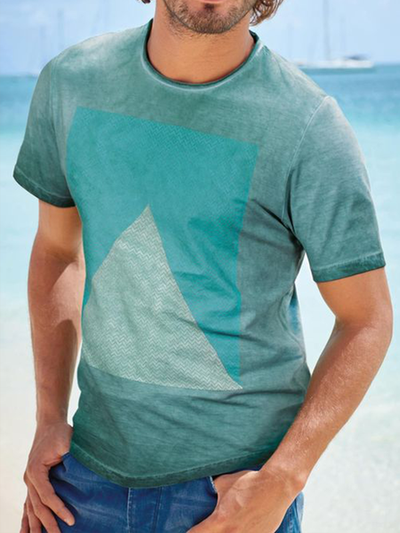 

Casual Style Geometric Color Block Abstract Print Men's Casual Short Sleeve T-Shirt, As picture, T-Shirts