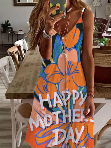 

Loosen Floral V Neck Sleeveless Woven Dresses, Multicolor, Dresses