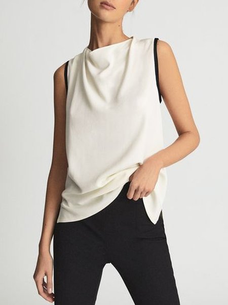 

Color Block Simple Top, White, Tunics
