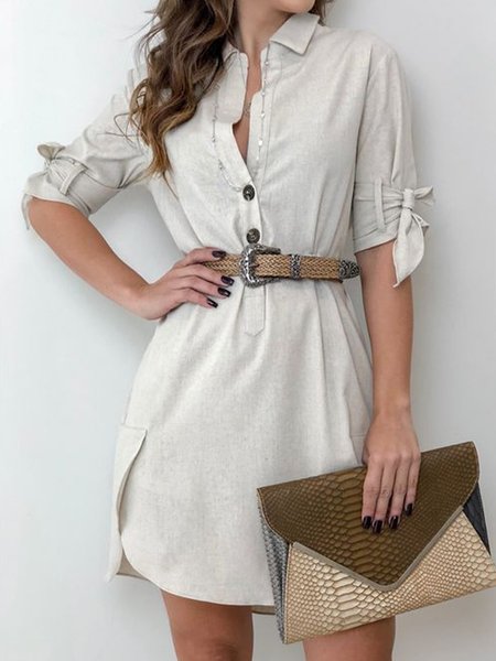 

Plain Loosen Short Sleeve Woven Mini Dress, Gray, Mini Dresses