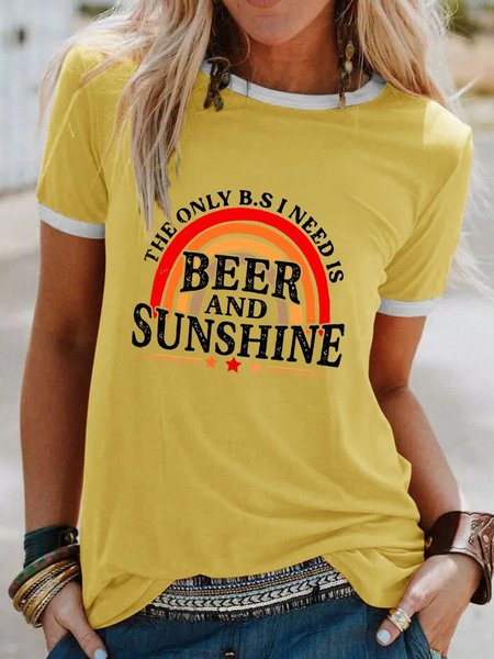 

Women's The Only B.S I Need Is Beer And Sunshine Rainbow T-Shirt, Yellow, T-shirts