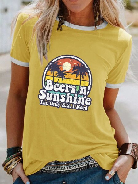 

Women's The Only B.S I Need Is Beer And Sunshine Rainbow T-Shirt, Yellow, T-shirts