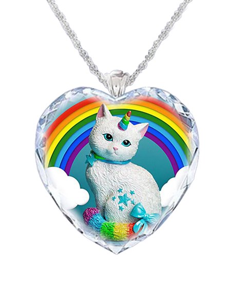 

Heart Crystal Rainbow Cat Necklace, As picture, Necklaces