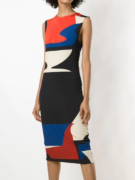 

Color Block Regular fit Sleeveless Knitting Dress, Multicolor, Midi Dresses