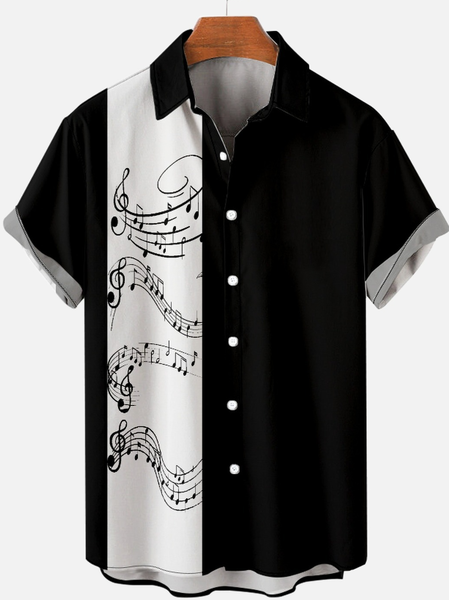 

Musical Note Stripe Men's Short Sleeve Shirt, As picture, Short Sleeves Shirts