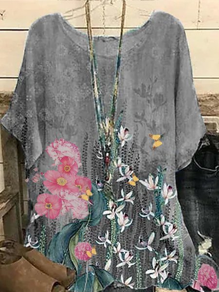 

Loosen Crew Neck Vacation Short Sleeve Blouse, Multicolor, Shirts & Blouses