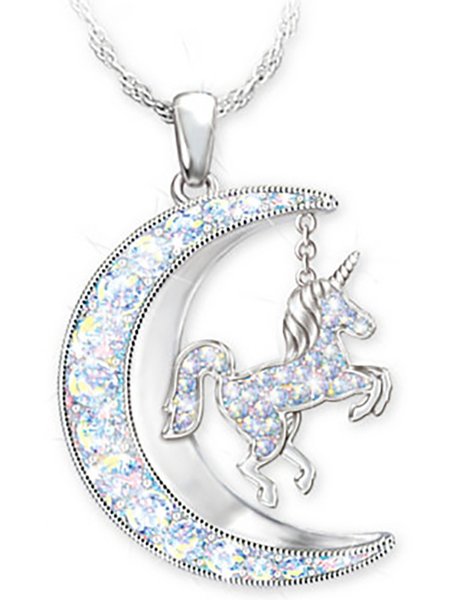 Rhinestone Moon Horse Necklace, As picture, Necklaces