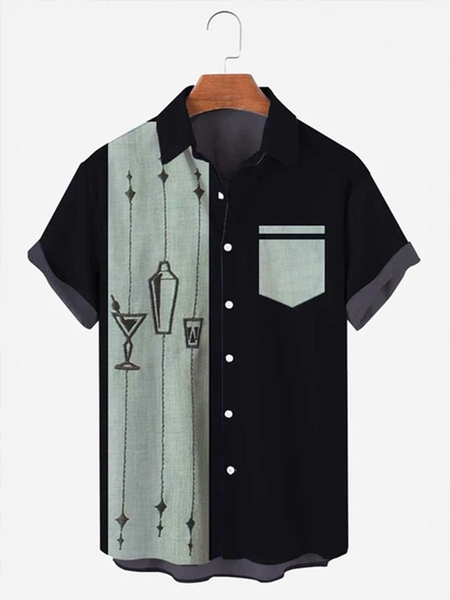 

Geometric Bottle Glass Color leisure linen Shirt, As picture, Men's Floral shirt