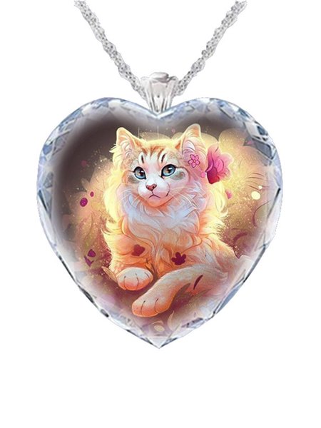 

Heart Crystal Cat Necklace, As picture, Necklaces