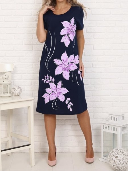 

casual floral print short-sleeve dress, Multicolor, Dresses
