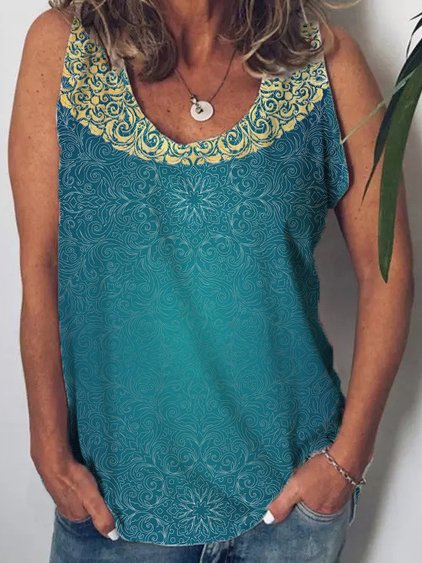 

Crew Neck Tribal Knit Tank, Blue, Tanks & Camis