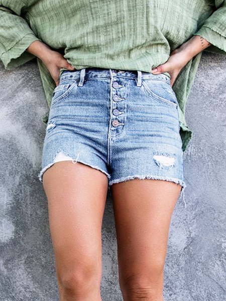 

Ripped Simple Regular Fit Denim Shorts, Sky blue, Shorts