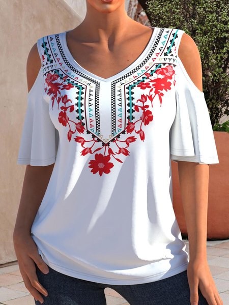 

Beach Resort tribal feelings folk pattern printed loose top T-shirt Plus Size, Multicolor, Tees & T-shirts