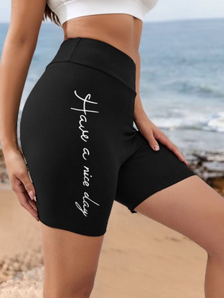 

Letter Skinny Vacation Leggings, Black, Shorts