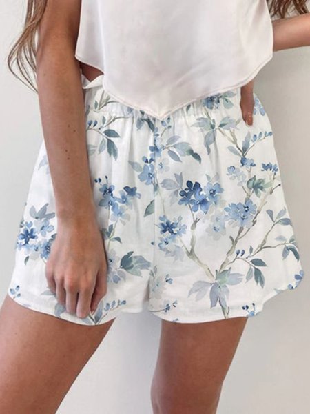 

Casual Floral Printed Lossen Shorts, White, Shorts
