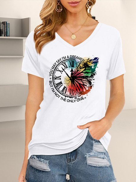 

Butterfly Loosen Short Sleeve Tops, White, T-Shirts