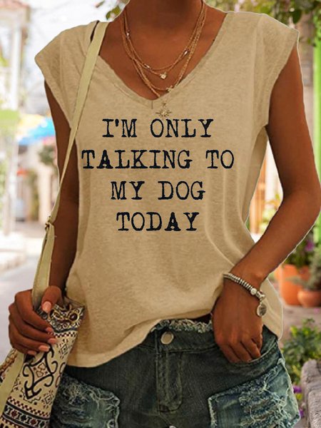 

Dog Lover Casual Loosen Knit Tank, Khaki, Tank Tops