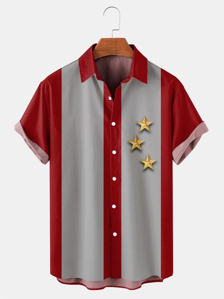 

Independence Day Graphic Men's Casual Short Sleeve Shirt, Red, Men's Floral shirt