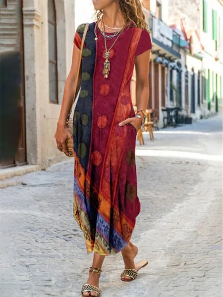 

A-Line Short Sleeve Vintage Knitting Dress, Red, Dresses