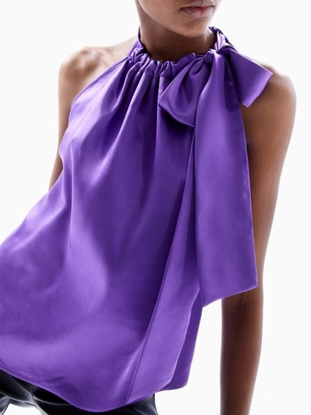 

Simple Lace-Up Top, Purple, Tunics
