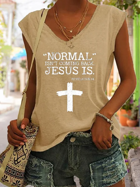 

Normal Isn’t Coming Back Jesus Is Revelation 14 Tank Top, Khaki, Tank Tops