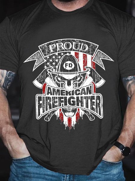 

Firefighter American Flag Short Sleeve Casual Cotton Short Sleeve T-Shirt, Deep gray, T-shirts