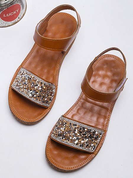 

Sequins Rhinestones Comfortable Casual Sandals, Brown, Sandals