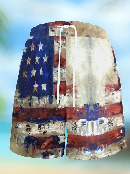 

Mens American Flag Print Beach Pants, As picture, Shorts