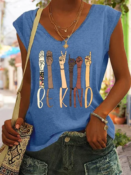 

Be Kind Letter Knit Tank, Blue, Tank Tops