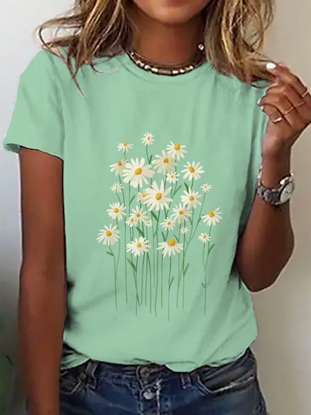 

Plus size Daisy Printed Crew Neck Short Sleeve T-Shirt, Green, T-Shirts