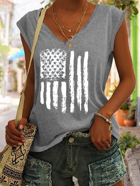 

American Flag Casual Knit Tank, Gray, Tank Tops