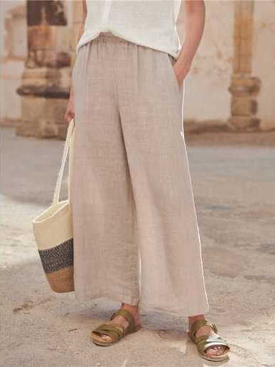 

Casual Cotton Blends Loosen Plain Pants, Khaki, Pants