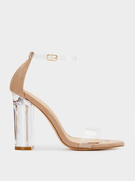 

Transparent Strap Crystal Block Heel Sandals, Apricot, Women Shoes>>Women's Shoes>>heel Sandals