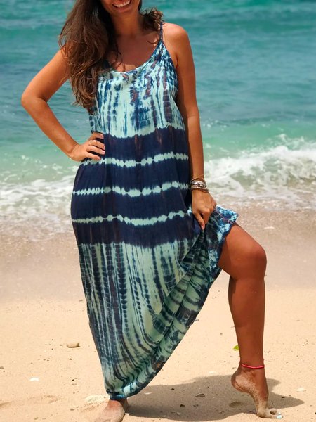 

Mother's Day Themed Tie Dye Print Beach Spring New Explosive Ladies Loose Dress, Multicolor, Dresses