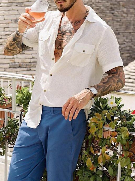 

Cotton Linen Style American Casual Basic Versatile Linen Shirt, White, Shirts ＆ Blouse
