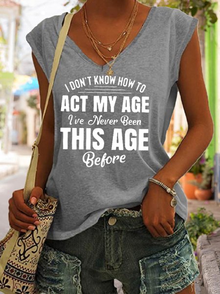 

I Don't Know How To Act My Age Letter Knit Tank, Gray, Tank Tops