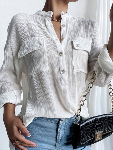 

Plain Loosen Long Sleeve Daily Top, White, Tops